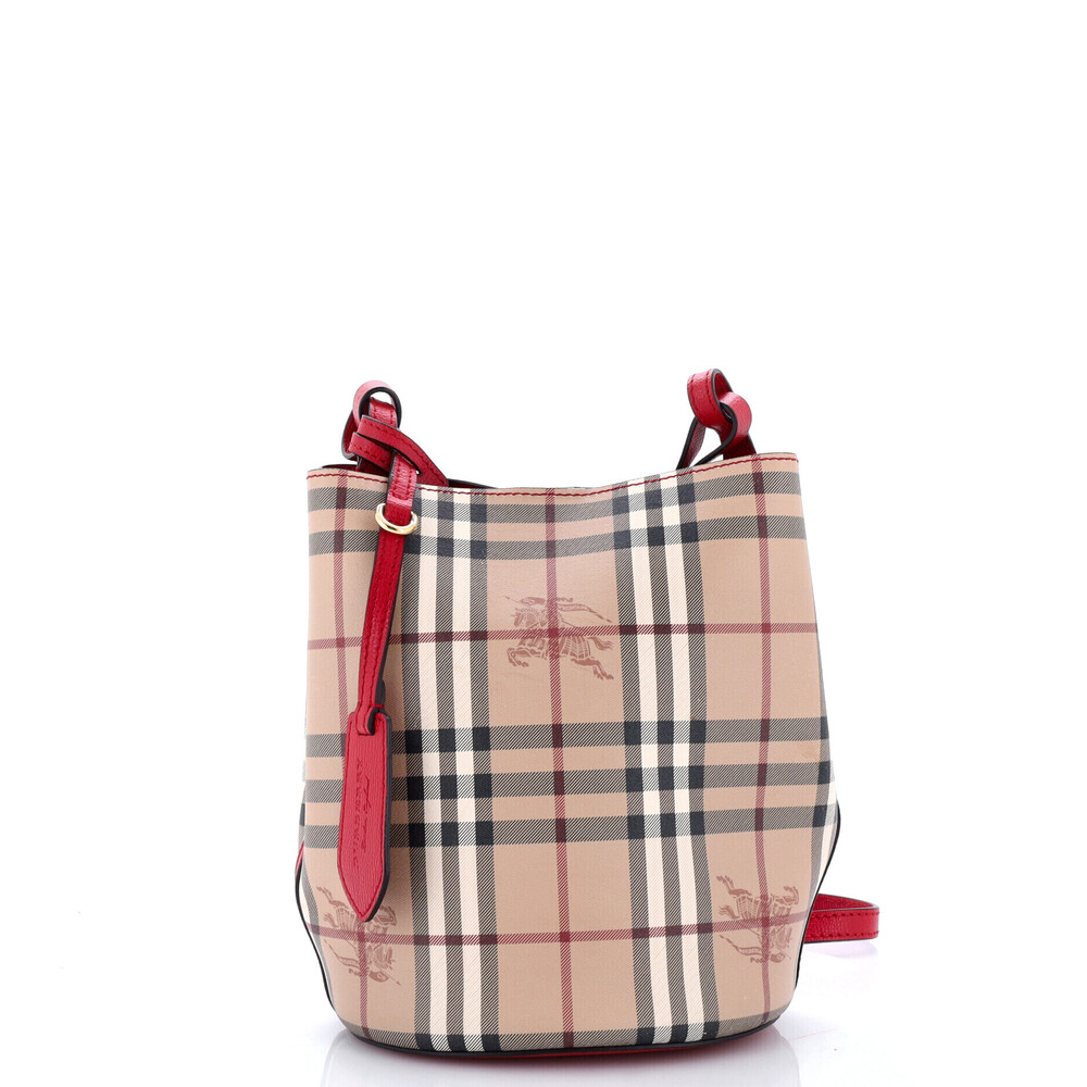Burberry Small Lorne Bucket Bag Haymarket Coated Canvas